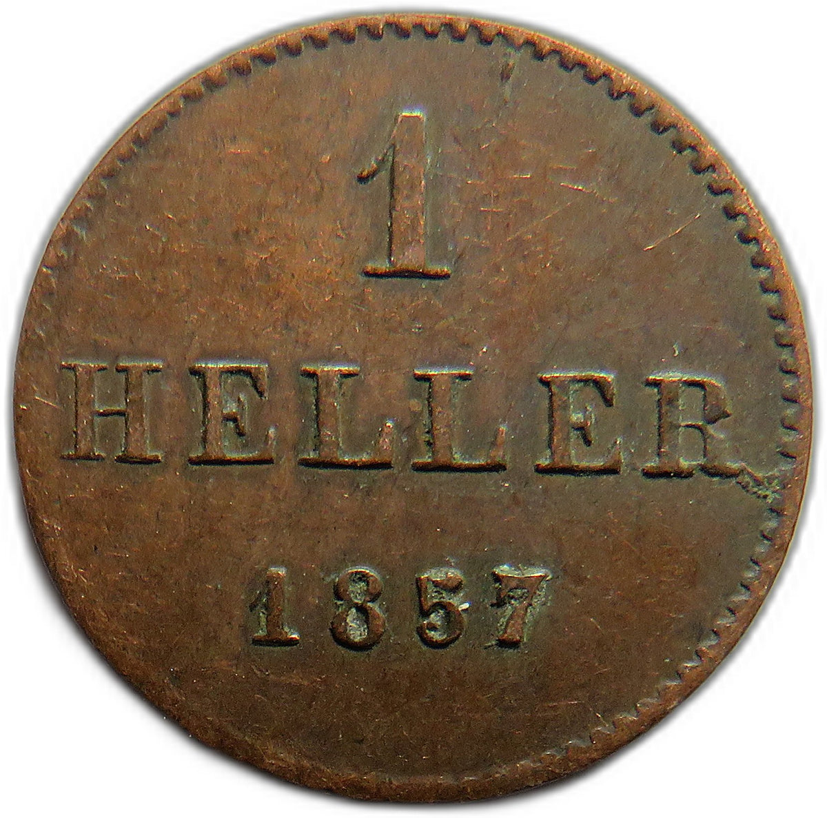 1857 German States Frankfurt One Heller Coin