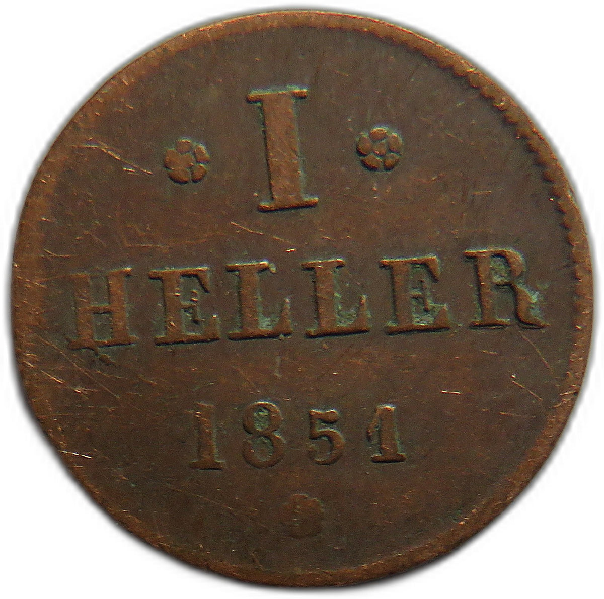 1851 German States Hesse-Darmstadt One Heller Coin