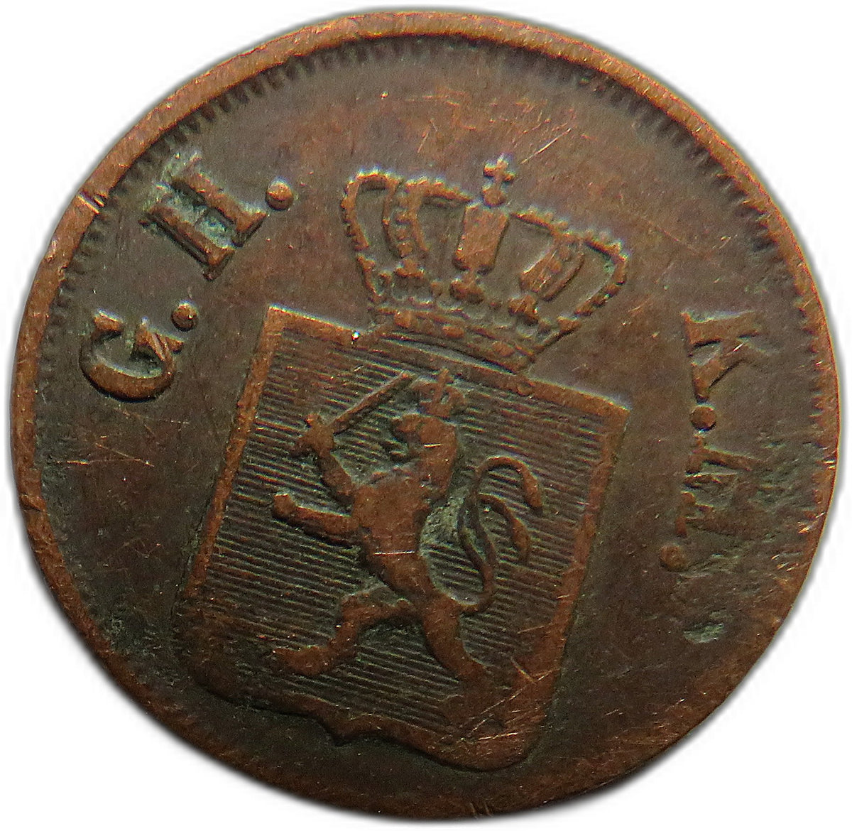 1851 German States Hesse-Darmstadt One Heller Coin