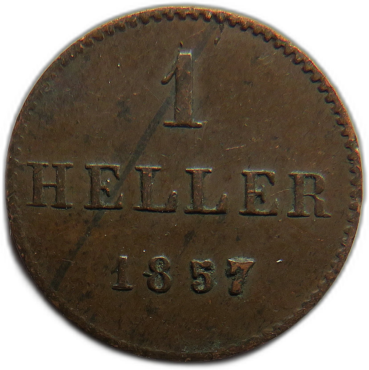 1857 German States Frankfurt One Heller Coin