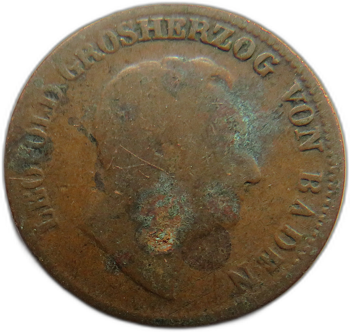 1851 German States Baden One Kreuzer Coin