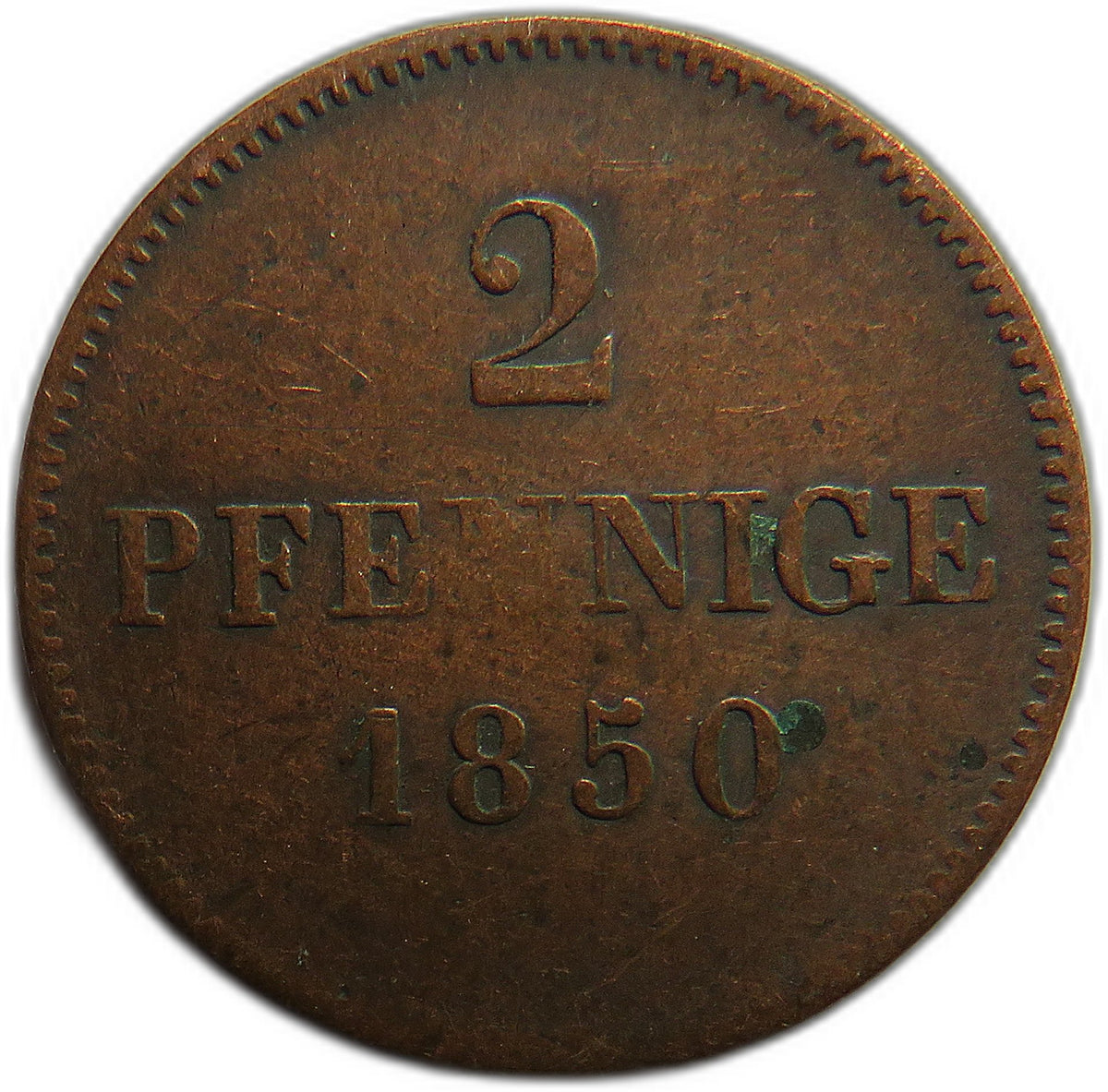 1850 German States Bavaria 2 Pfennig Coin