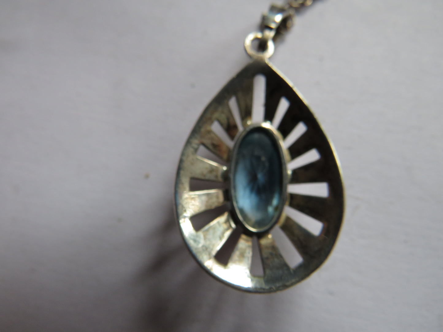 Stylish Ladies Sterling Silver Necklace & Pendant With Blue Stone