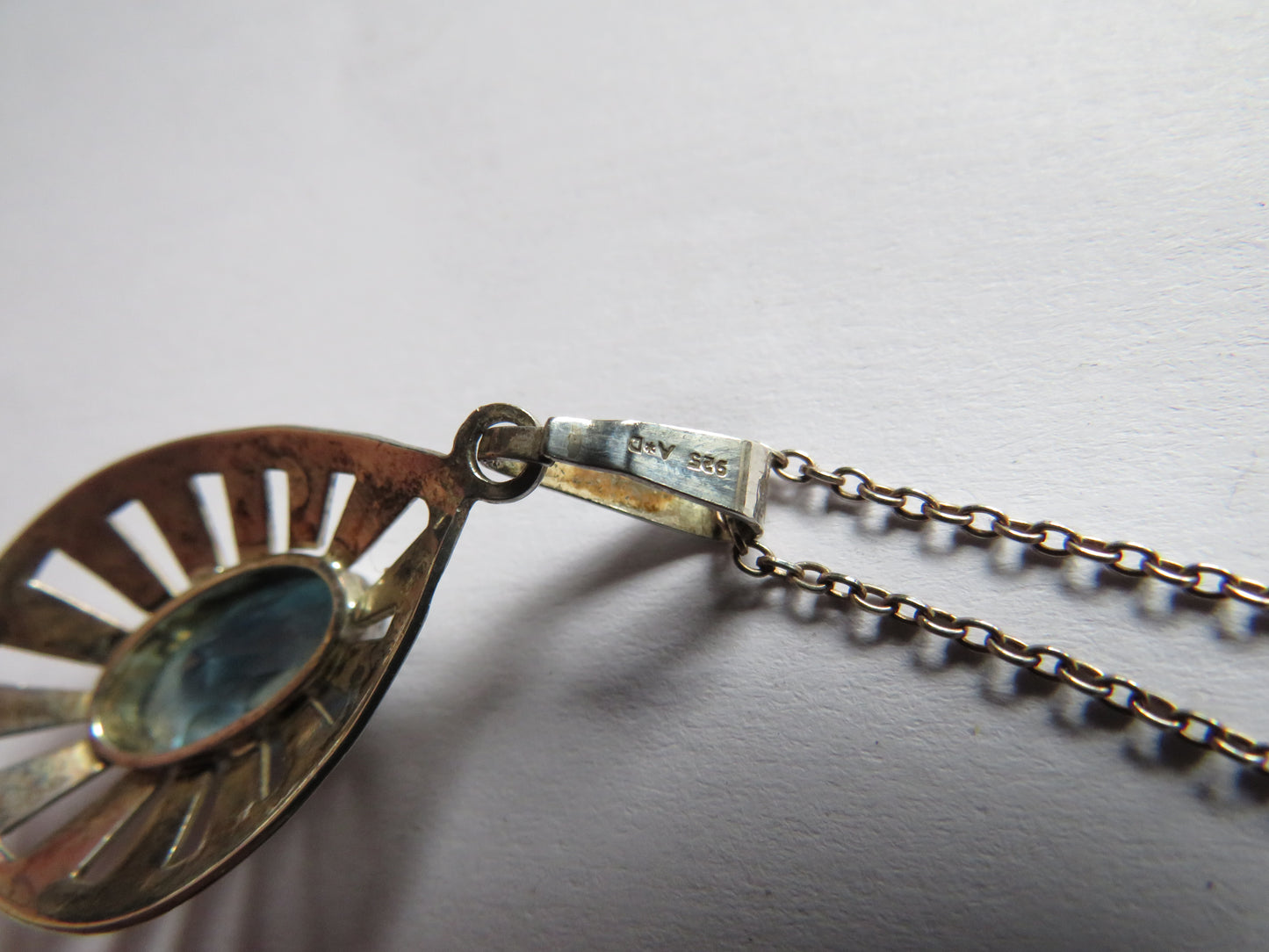 Stylish Ladies Sterling Silver Necklace & Pendant With Blue Stone