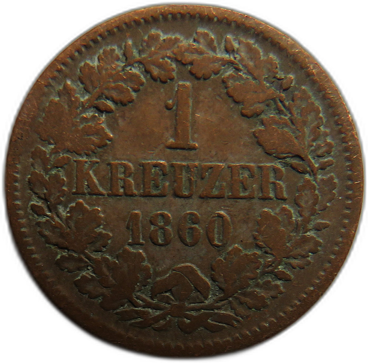 1860 German States Baden One Kreuzer Coin