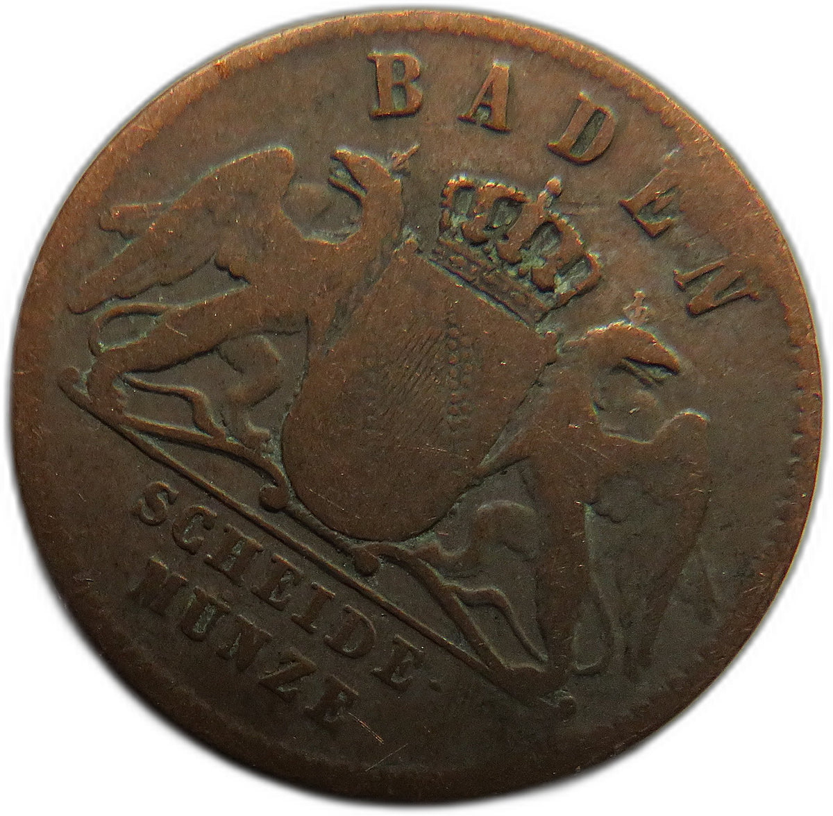 1860 German States Baden One Kreuzer Coin