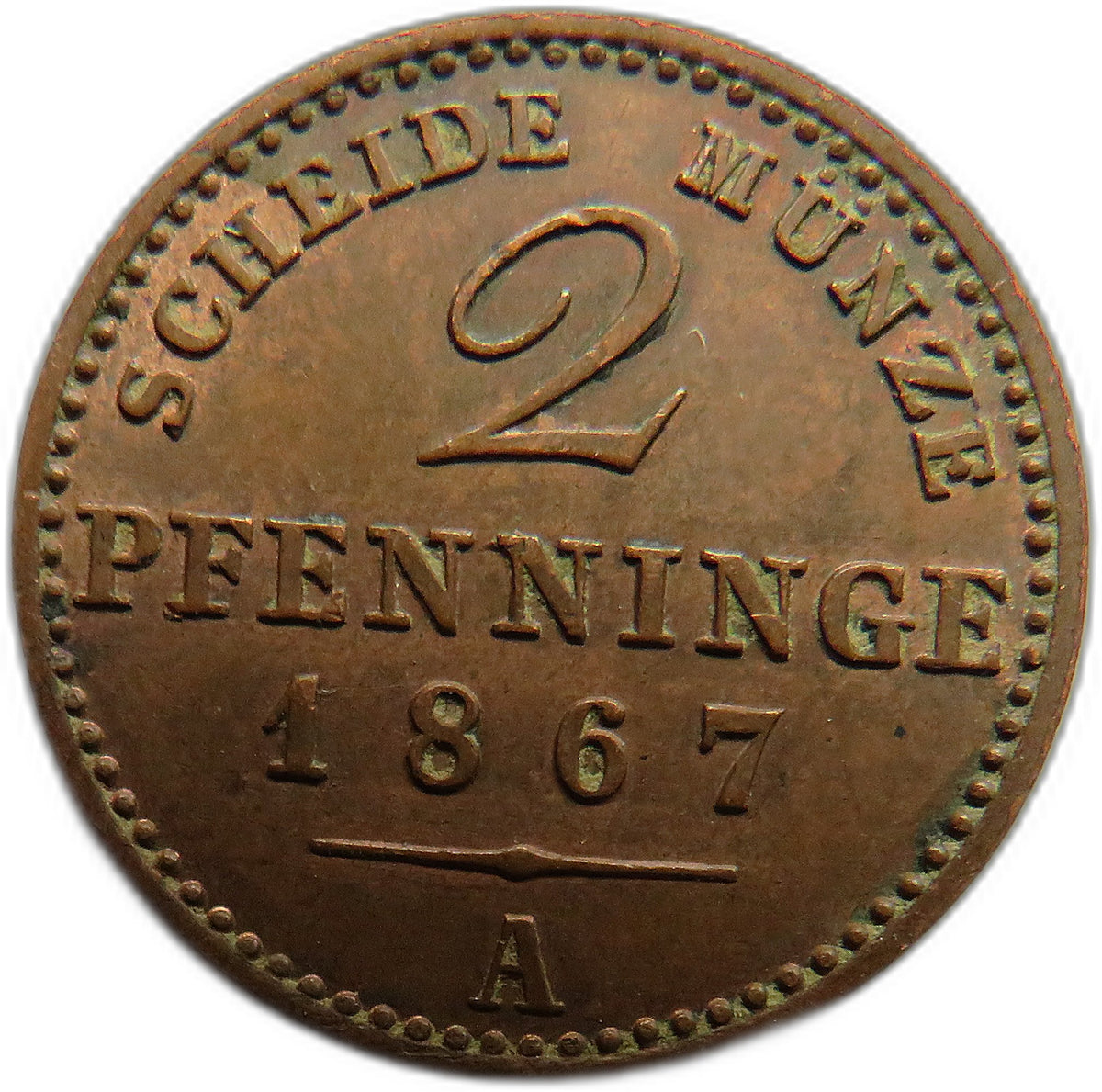 1867-A German States Prussia 2 Pfennig Coin In Higher Grade