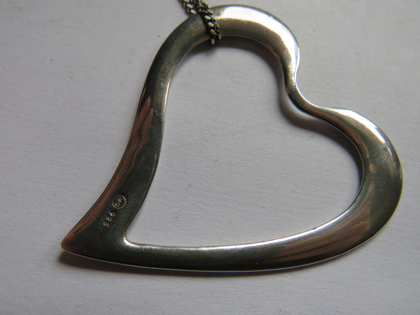 Large Sterling Silver Heart Shaped Pendant & Necklace By Malcolm Gray Ortak