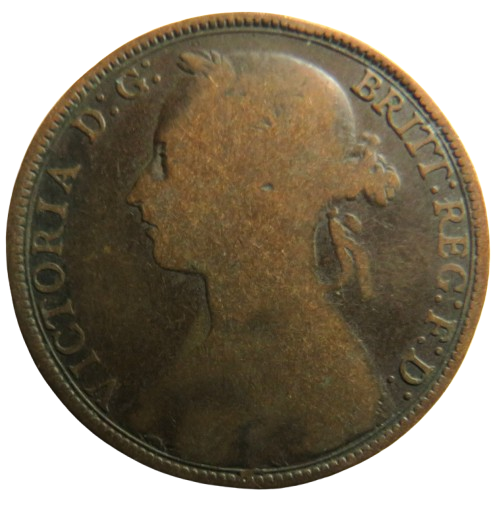 1893 Queen Victoria Bun Head One Penny Coin - Great Britain