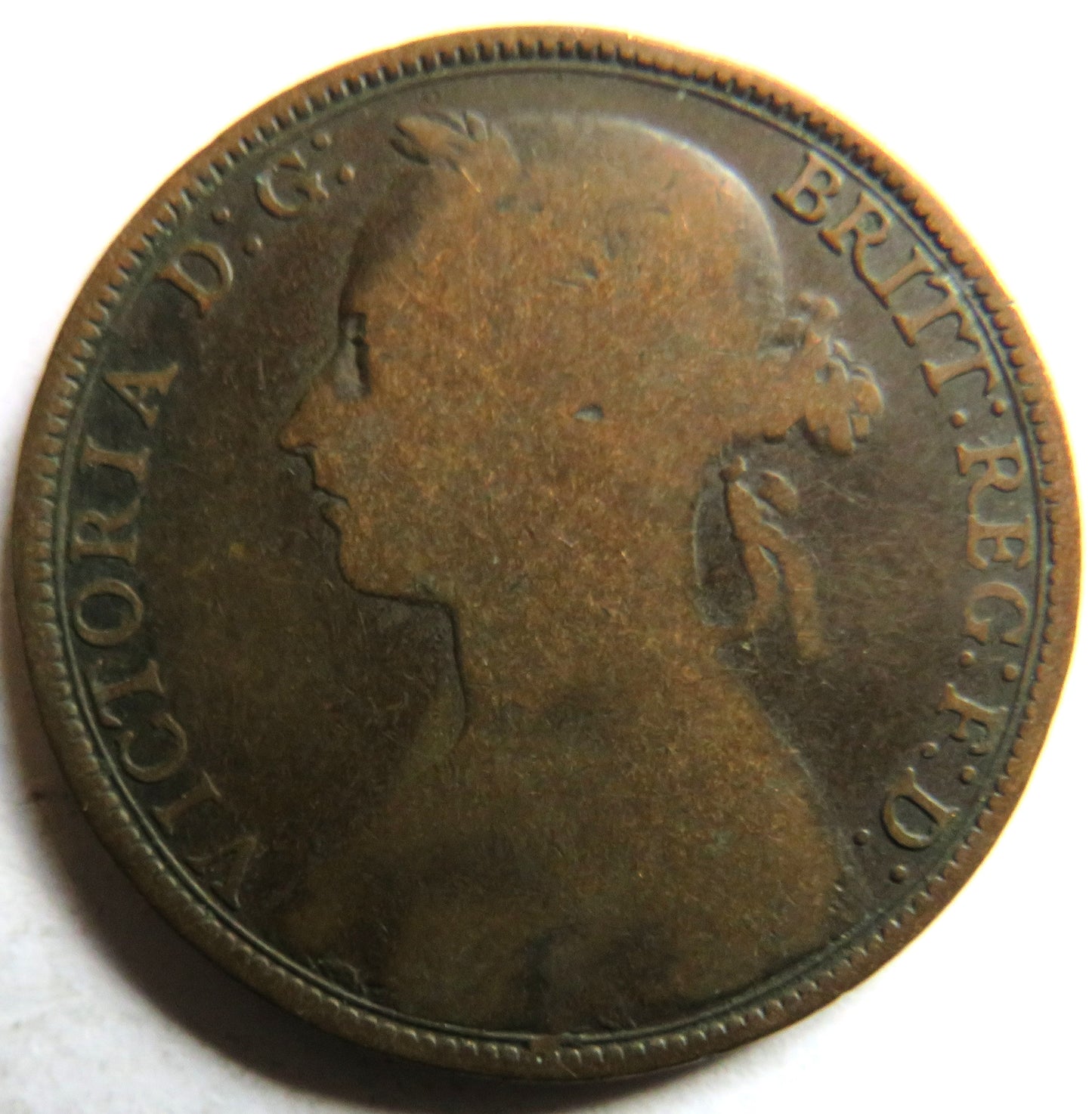 1893 Queen Victoria Bun Head One Penny Coin - Great Britain