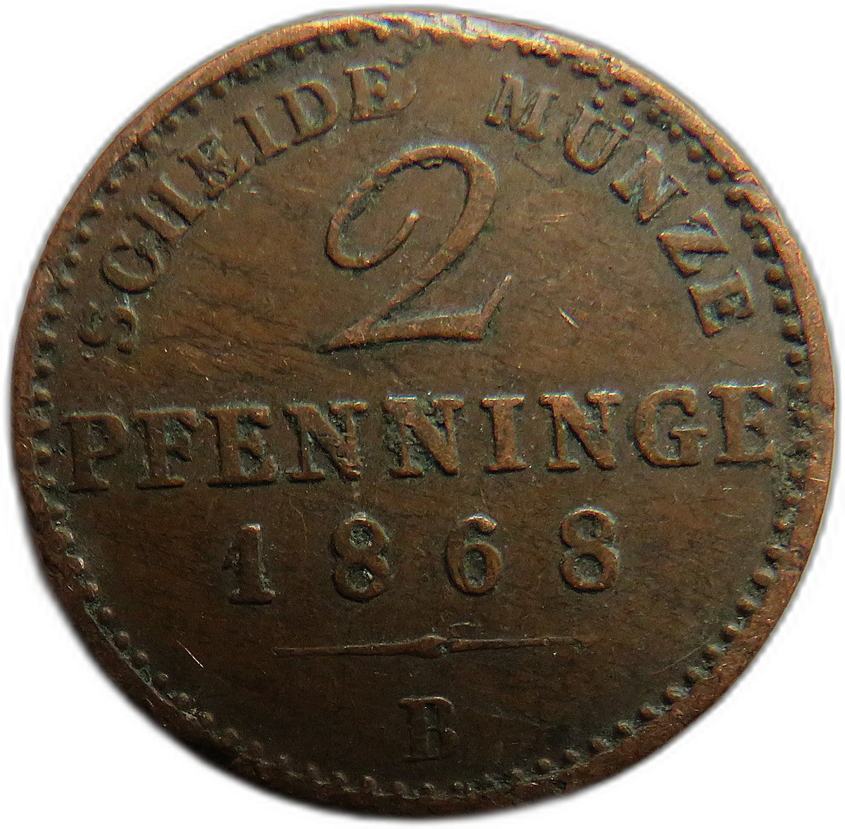1868-B German States Prussia 2 Pfennig Coin