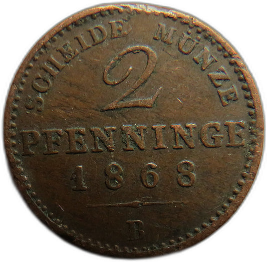 1868-B German States Prussia 2 Pfennig Coin