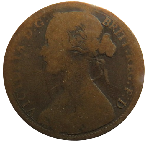 1864 Queen Victoria Bun Head One Penny Coin - Great Britain