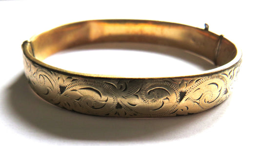 Vintage Ladies Hinged Bangle 9ct Gold Metal Core 1/5th 9ct Gold