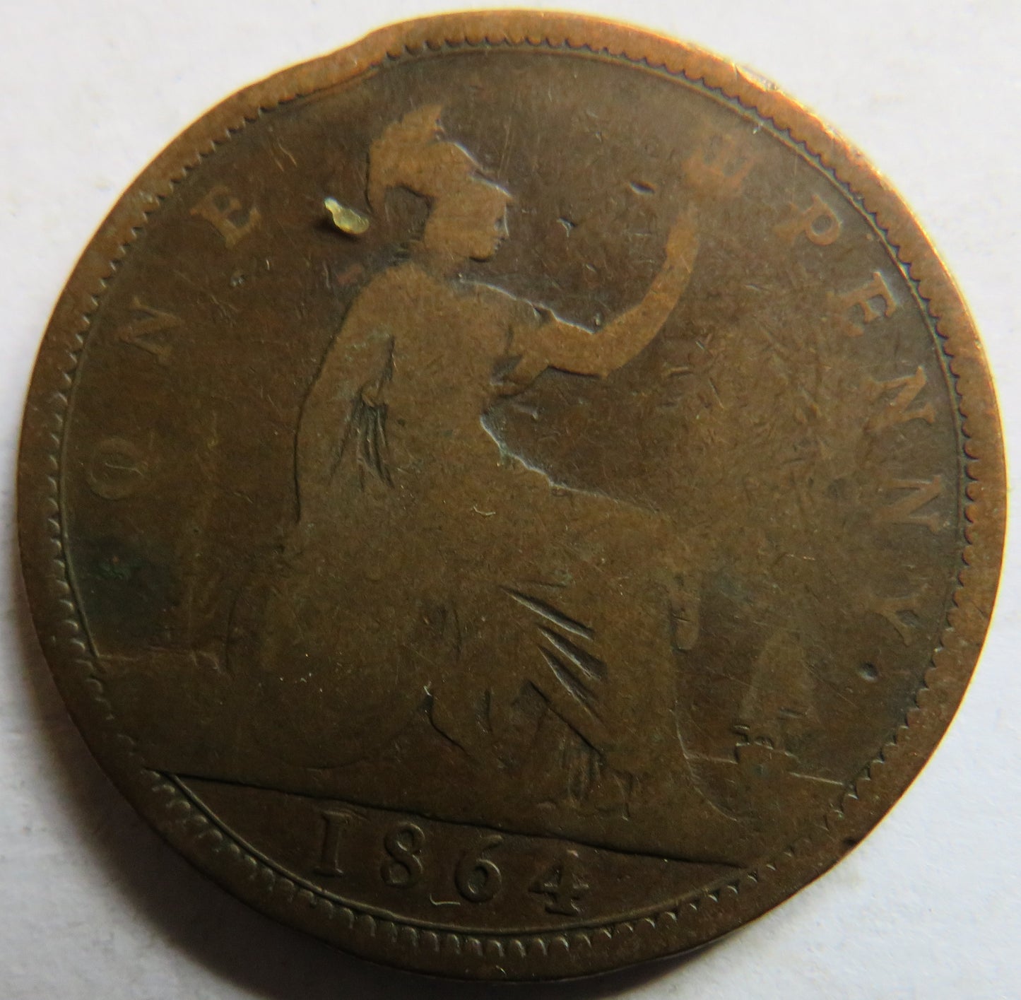 1864 Queen Victoria Bun Head One Penny Coin - Great Britain