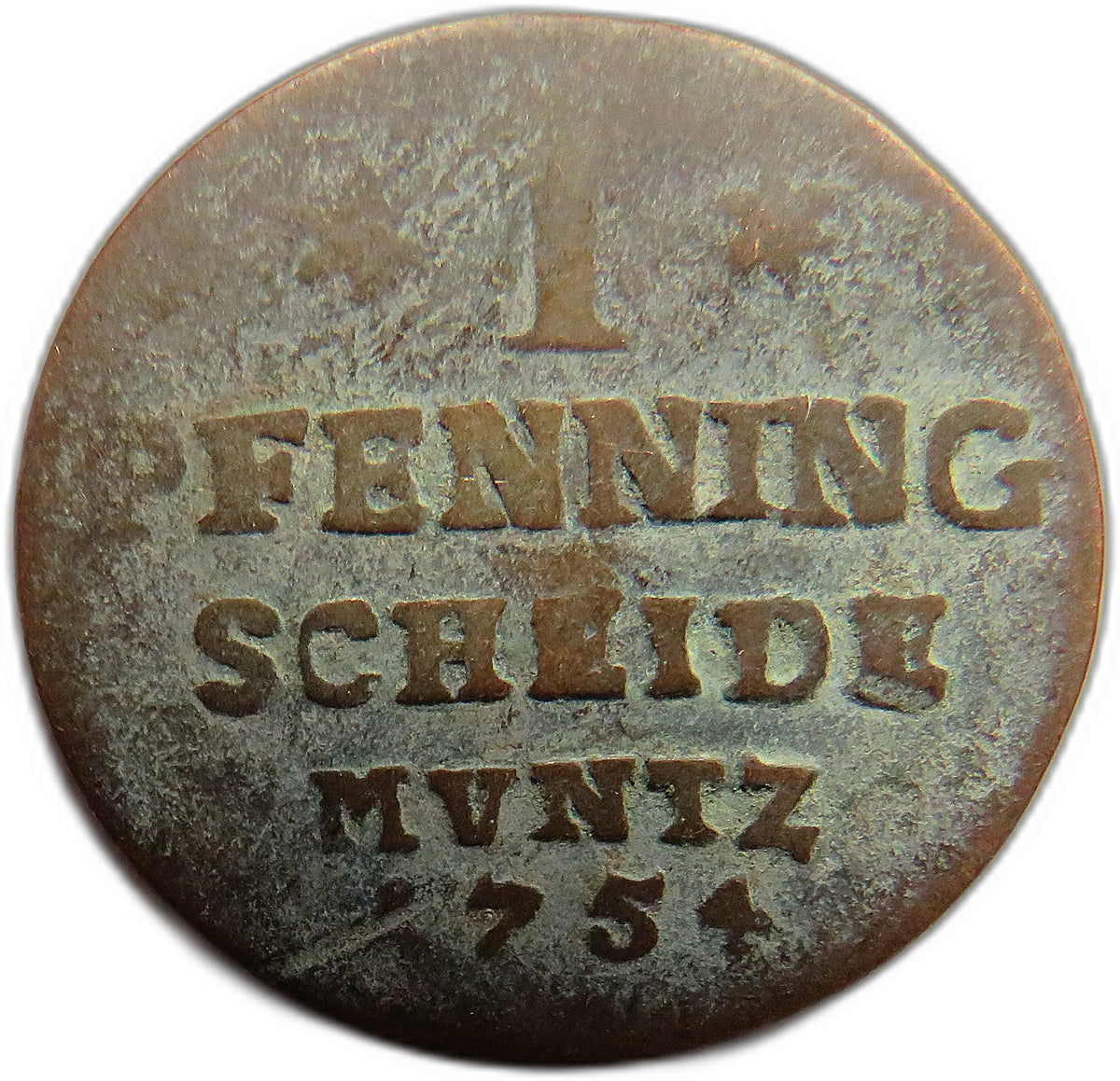 1754 German States Anhalt-Bernburg One Pfennig Coin