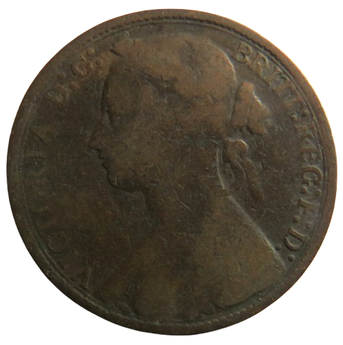 1875-H Queen Victoria Bun Head One Penny Coin - Great Britain