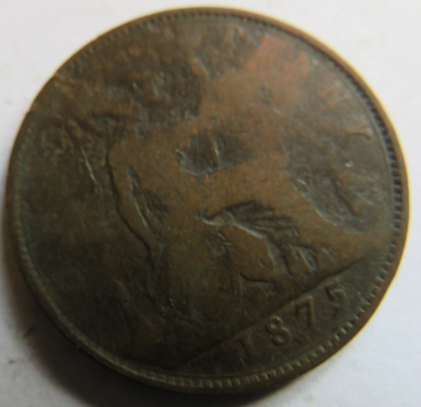1875-H Queen Victoria Bun Head One Penny Coin - Great Britain