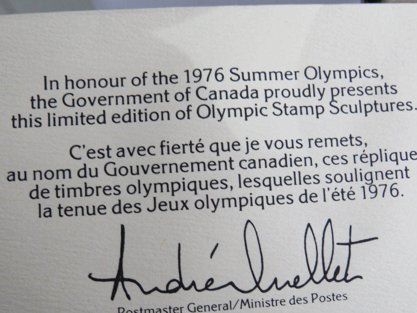 1976 Canada Summer Olympics Limited Edition stamp Sculptures / Medals