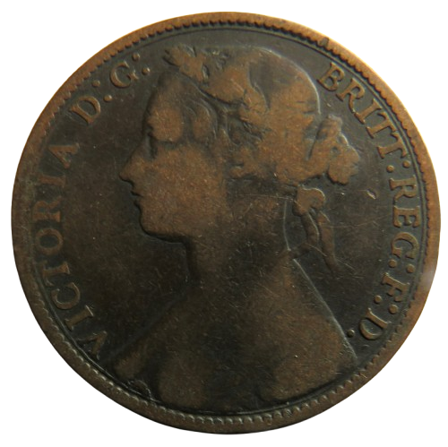 1875 Queen Victoria Bun Head One Penny Coin - Great Britain