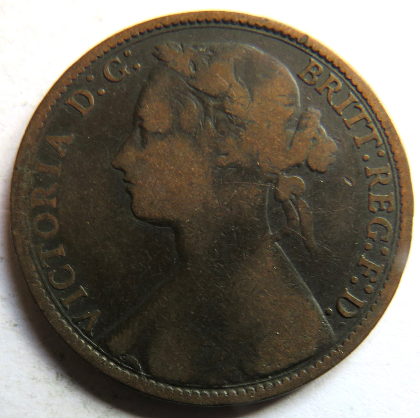 1875 Queen Victoria Bun Head One Penny Coin - Great Britain