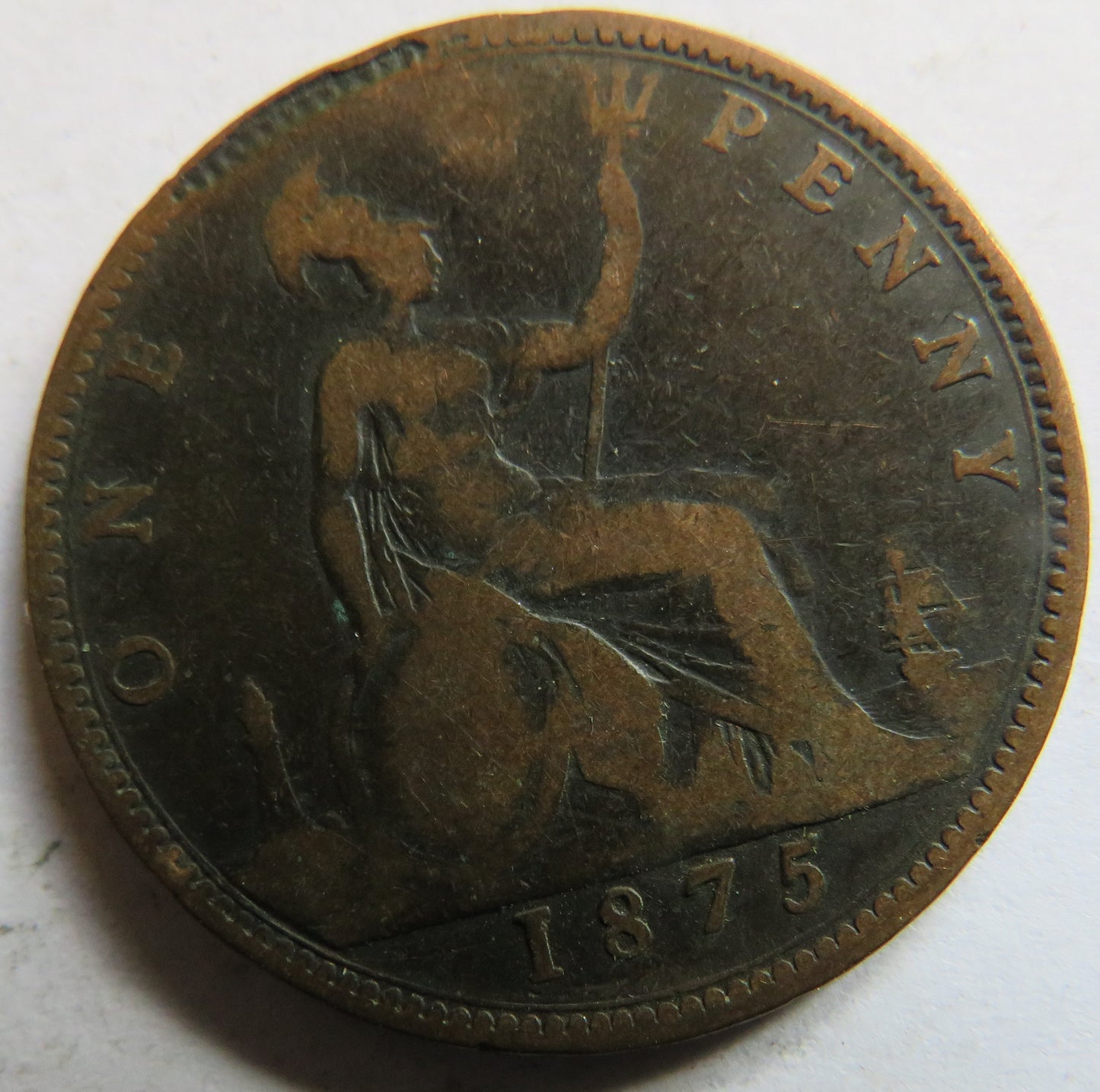 1875 Queen Victoria Bun Head One Penny Coin - Great Britain