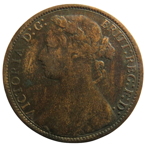 1875 Queen Victoria Bun Head One Penny Coin - Great Britain