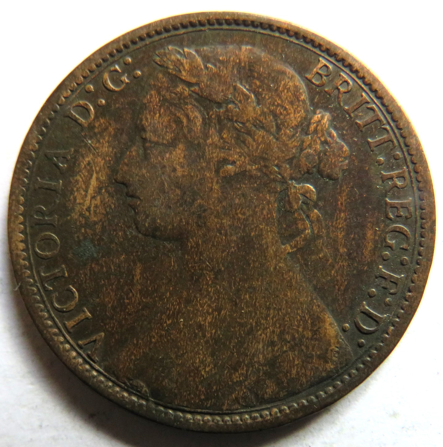 1875 Queen Victoria Bun Head One Penny Coin - Great Britain