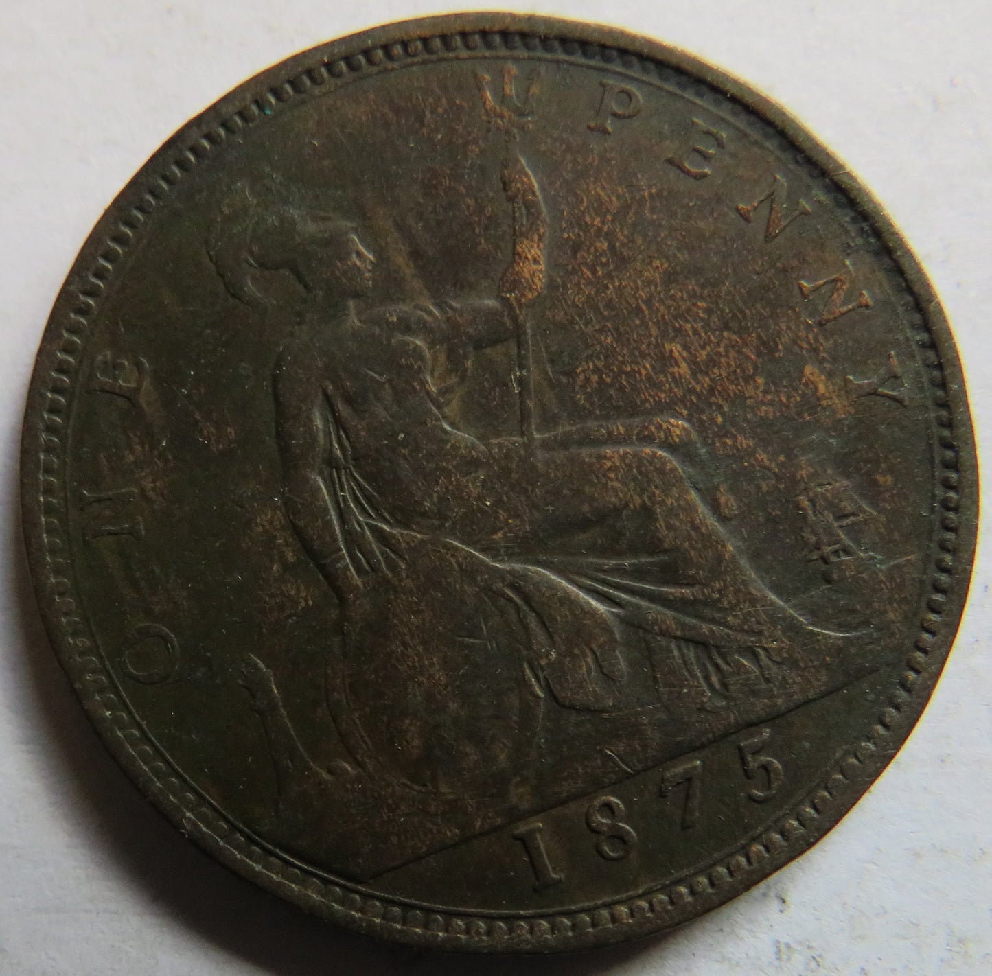 1875 Queen Victoria Bun Head One Penny Coin - Great Britain
