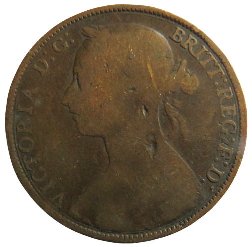1888 Queen Victoria Bun Head One Penny Coin - Great Britain