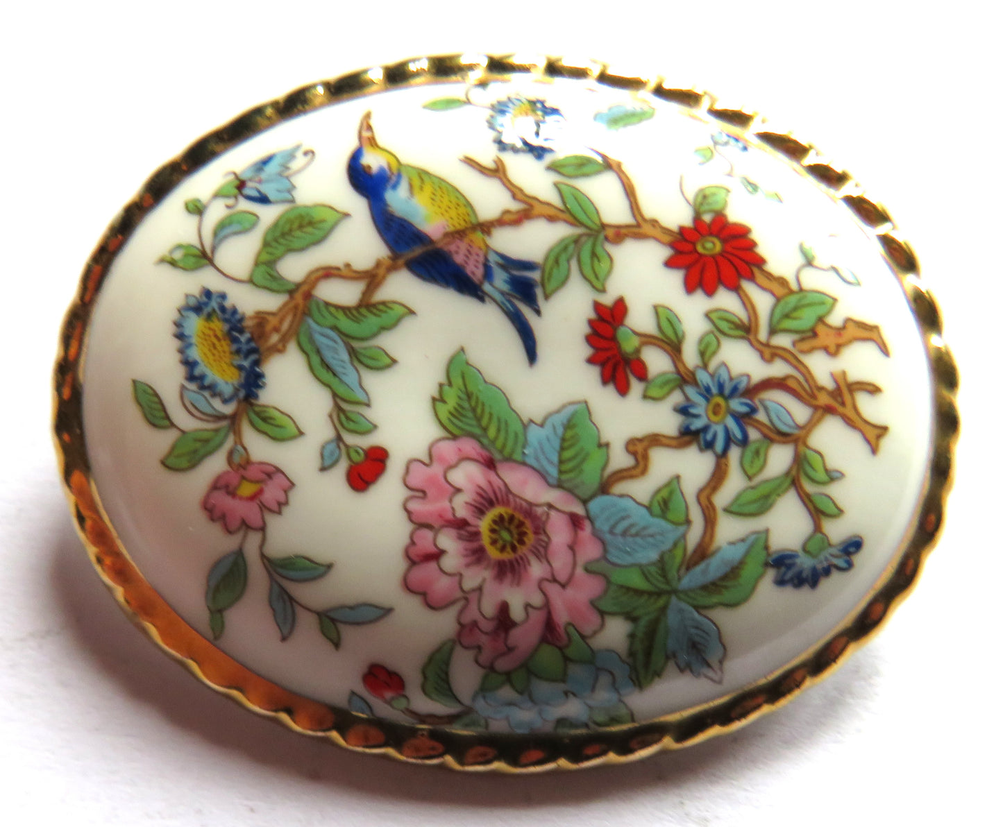 Vintage Ladies Ceramic Brooch With Floral & Bird Design