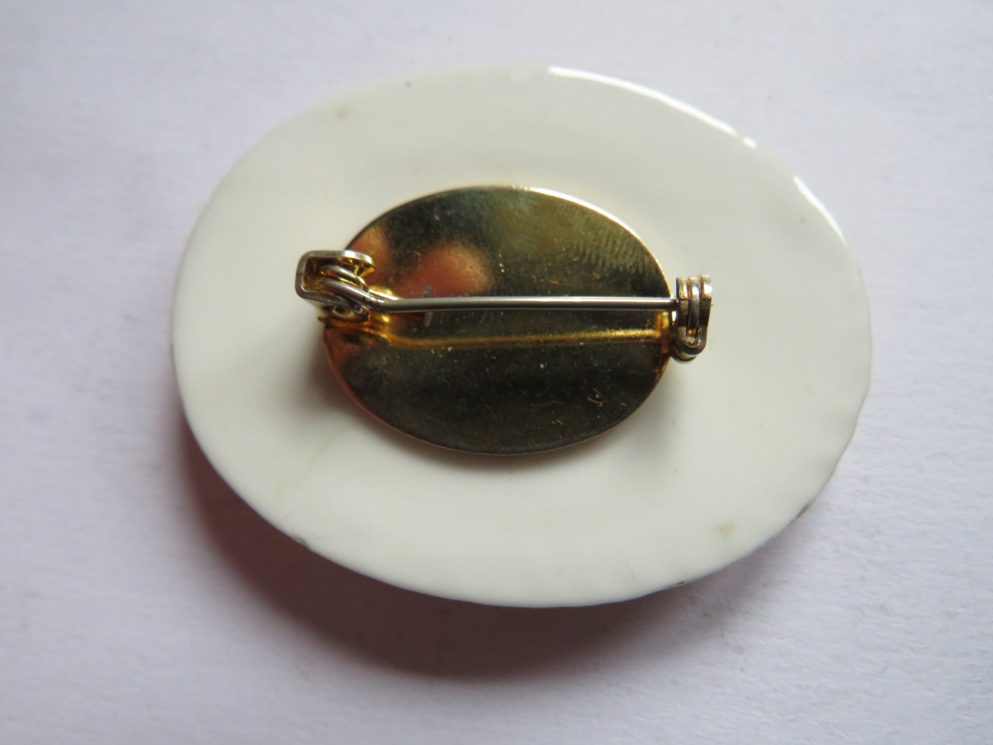 Vintage Ladies Ceramic Brooch With Floral & Bird Design