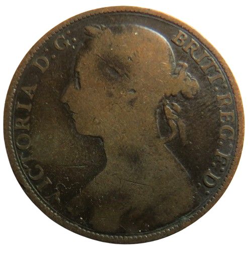 1882-H Queen Victoria Bun Head One Penny Coin - Great Britain