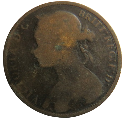 1881-H Queen Victoria Bun Head One Penny Coin - Great Britain