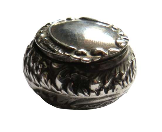 Antique Small Silver Pill Box With Floral Design