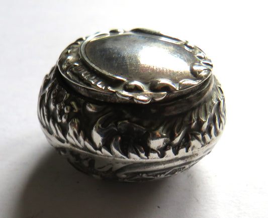 Antique Small Silver Pill Box With Floral Design
