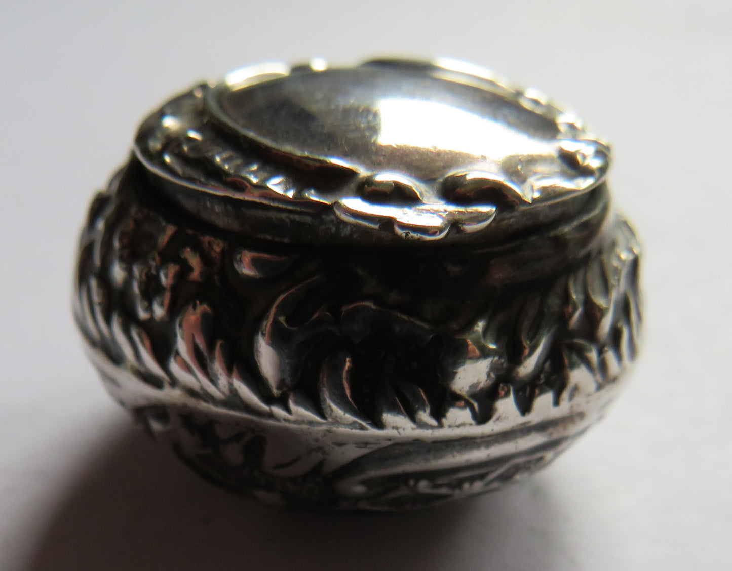 Antique Small Silver Pill Box With Floral Design