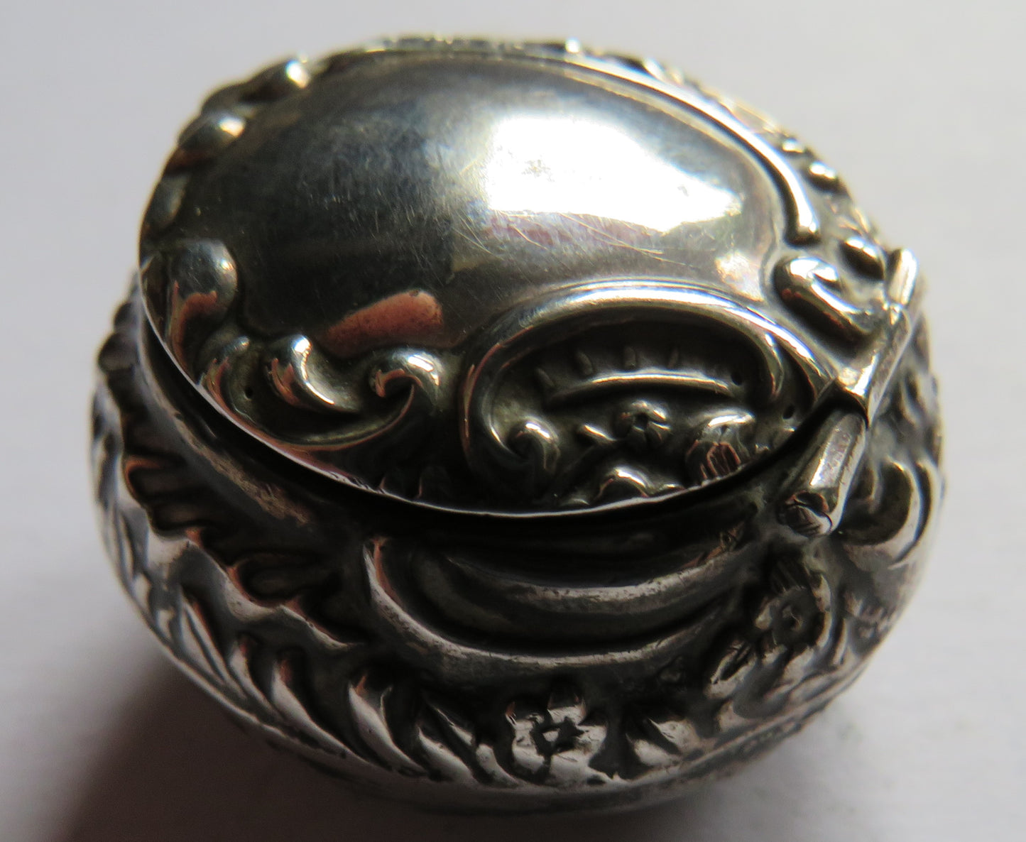 Antique Small Silver Pill Box With Floral Design