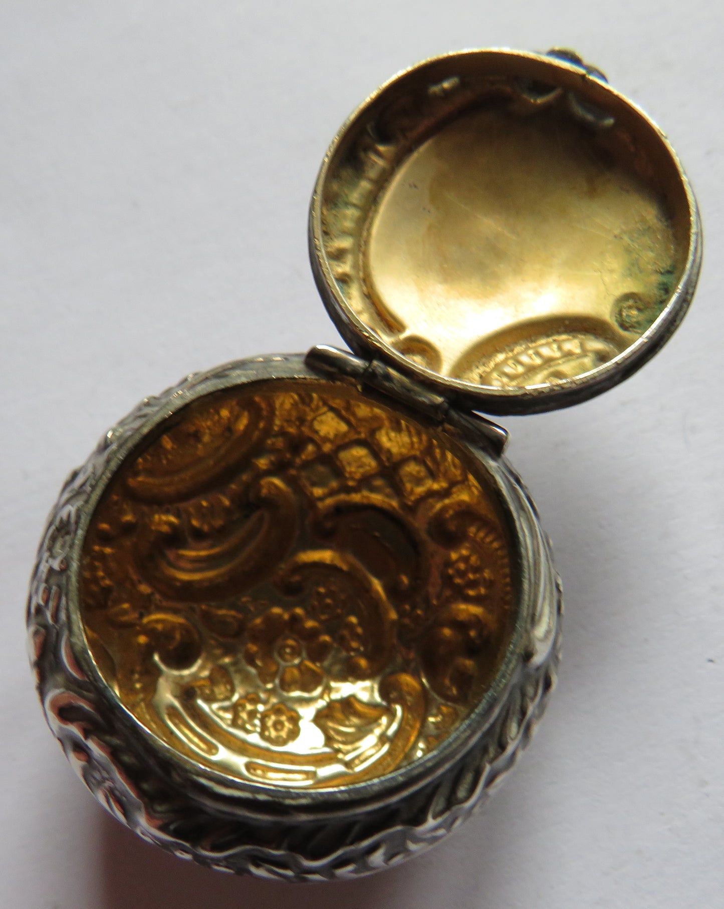 Antique Small Silver Pill Box With Floral Design