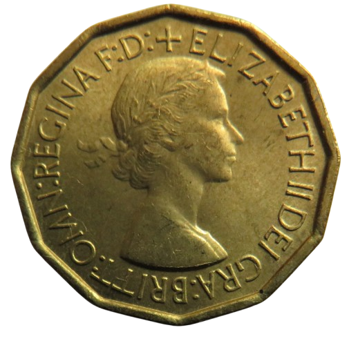 1953 Queen Elizabeth II Brass Threepence Coin In High Grade