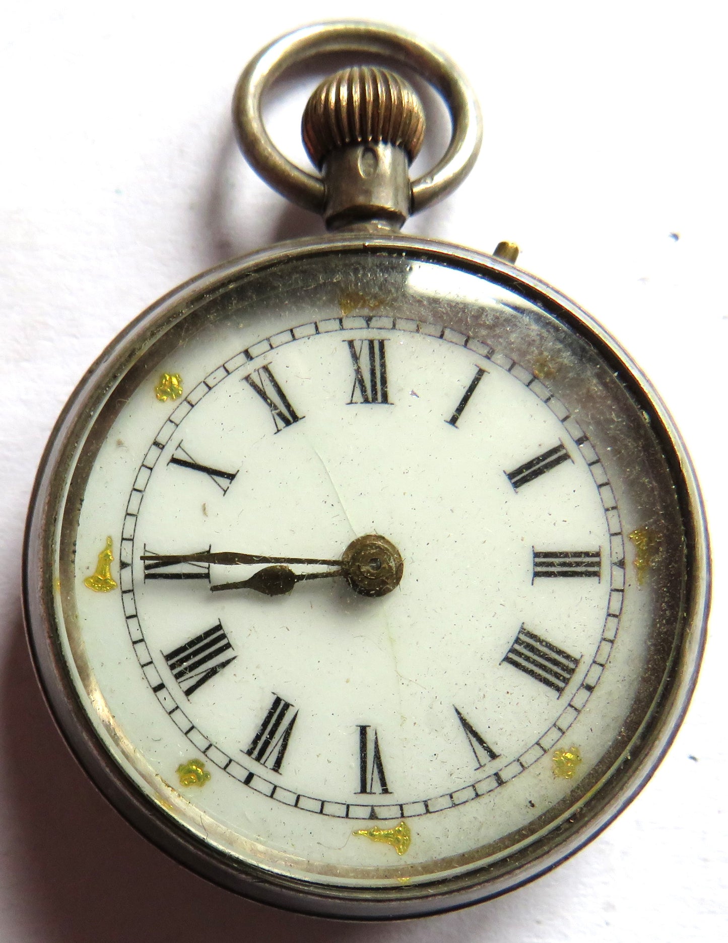 Antique Continental Small Fob Watch In Sterling Silver Case