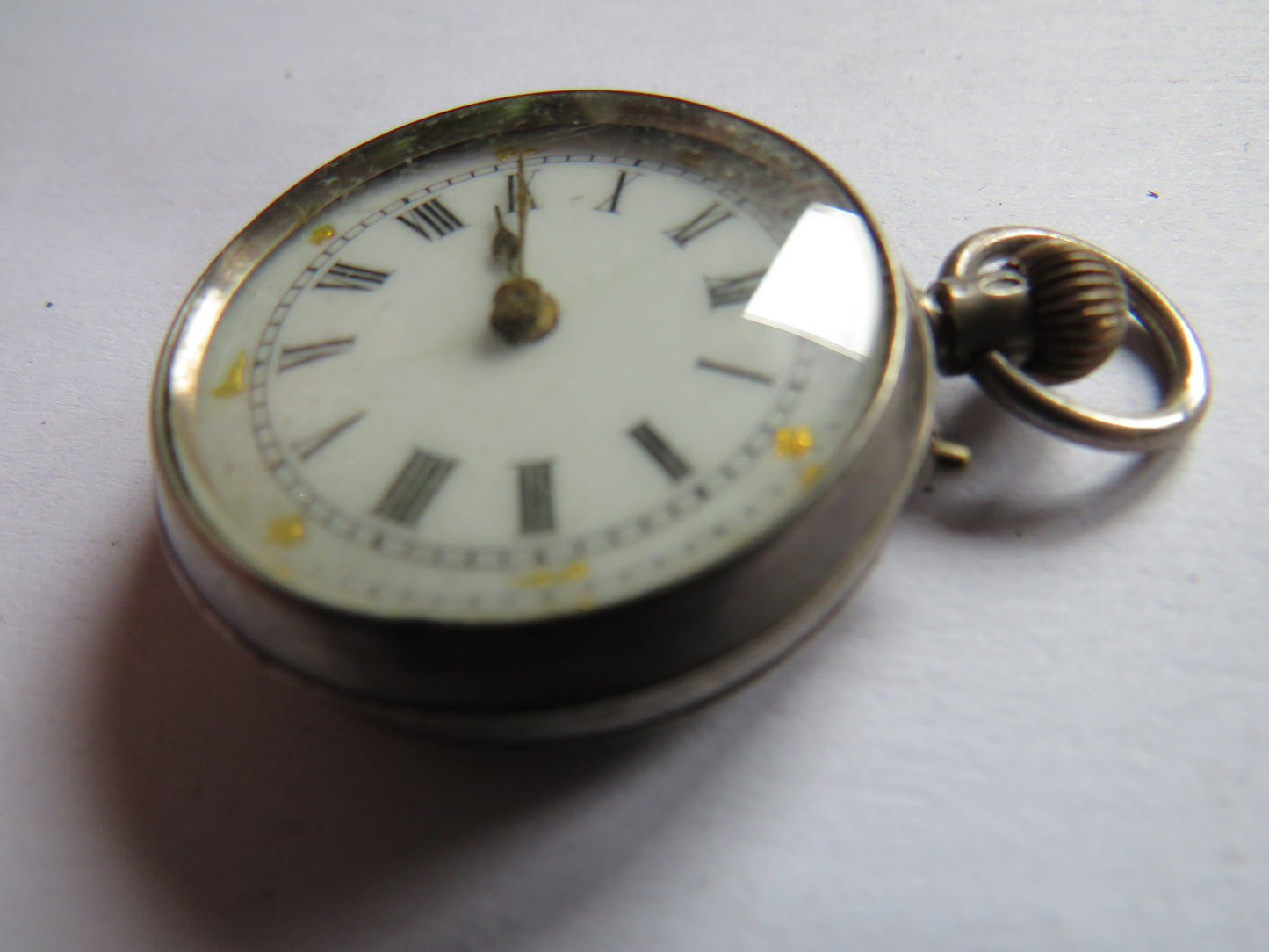 Antique Continental Small Fob Watch In Sterling Silver Case