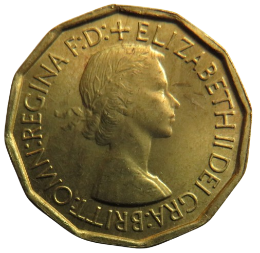 1953 Queen Elizabeth II Brass Threepence Coin In High Grade