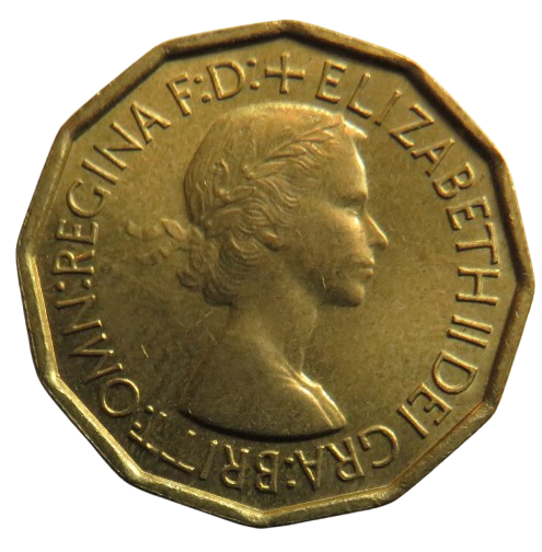 1953 Queen Elizabeth II Brass Threepence Coin In High Grade