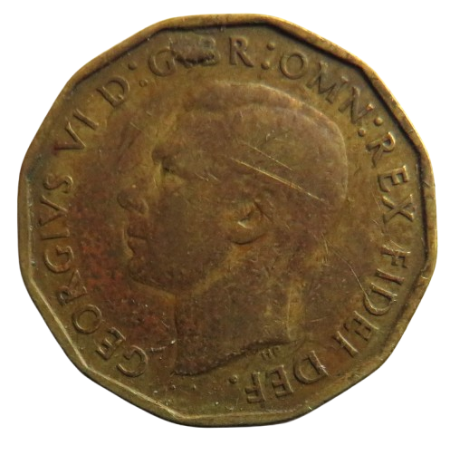 1949 King George VI Brass Threepence Coin - Scarce Date