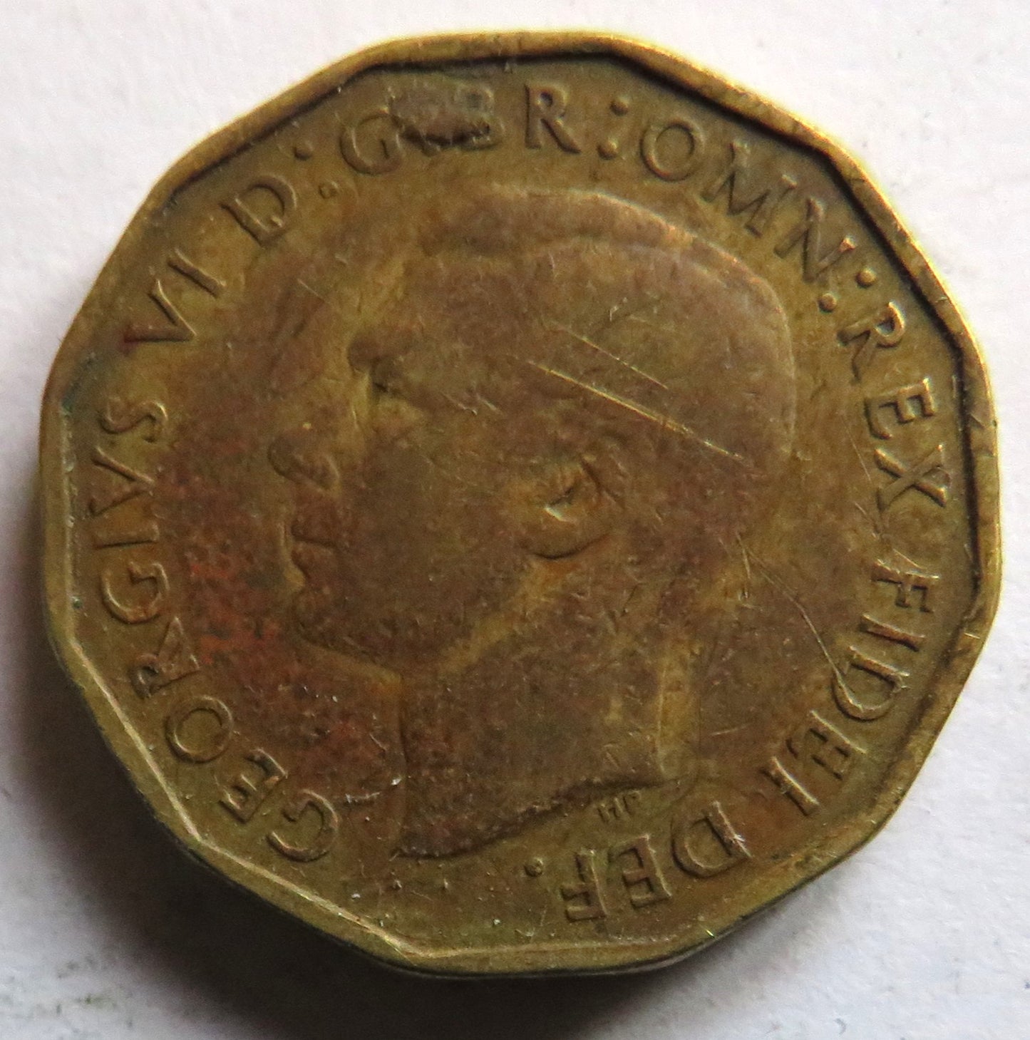 1949 King George VI Brass Threepence Coin - Scarce Date