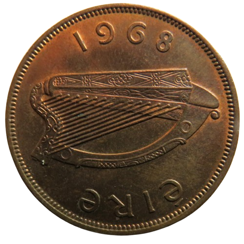 1968 Ireland One Penny Coin In High Grade