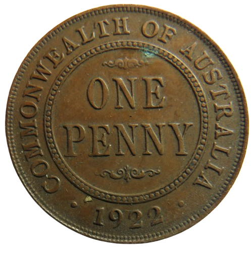 1922 King George V Australia One Penny Coin