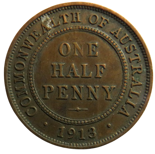 1913 King George V Australia Halfpenny Coin