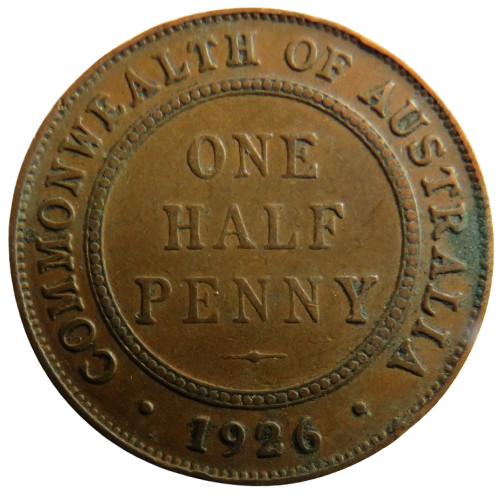 1926 King George V Australia Halfpenny Coin